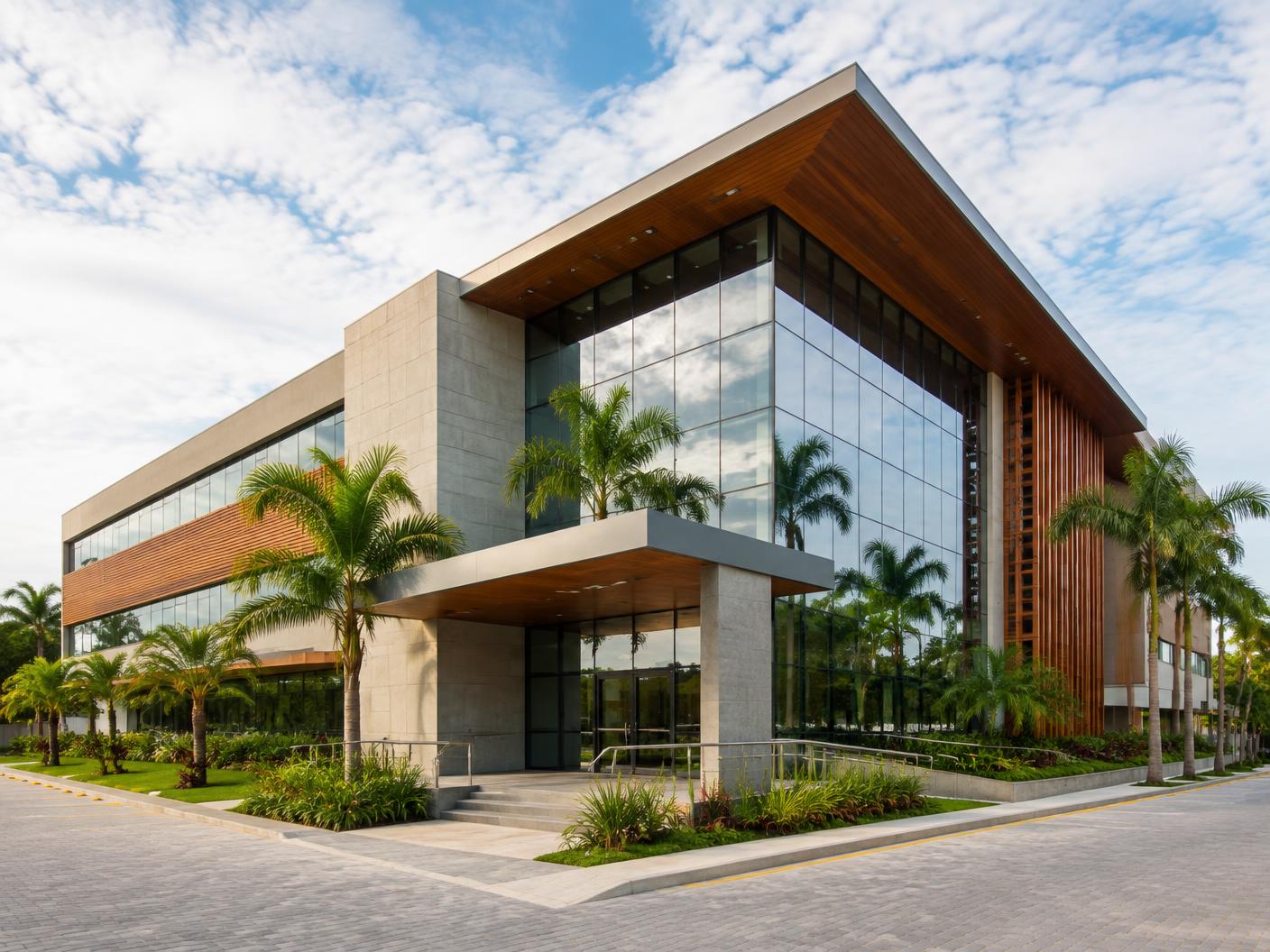 Referência de arquitetura corporativa contemporânea em clima tropical
